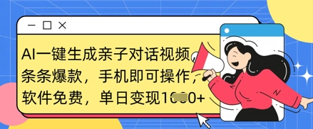 AI一键生成亲子对话视频，条条爆款，一部手机即可操作，单日变现数张-轻创终点站